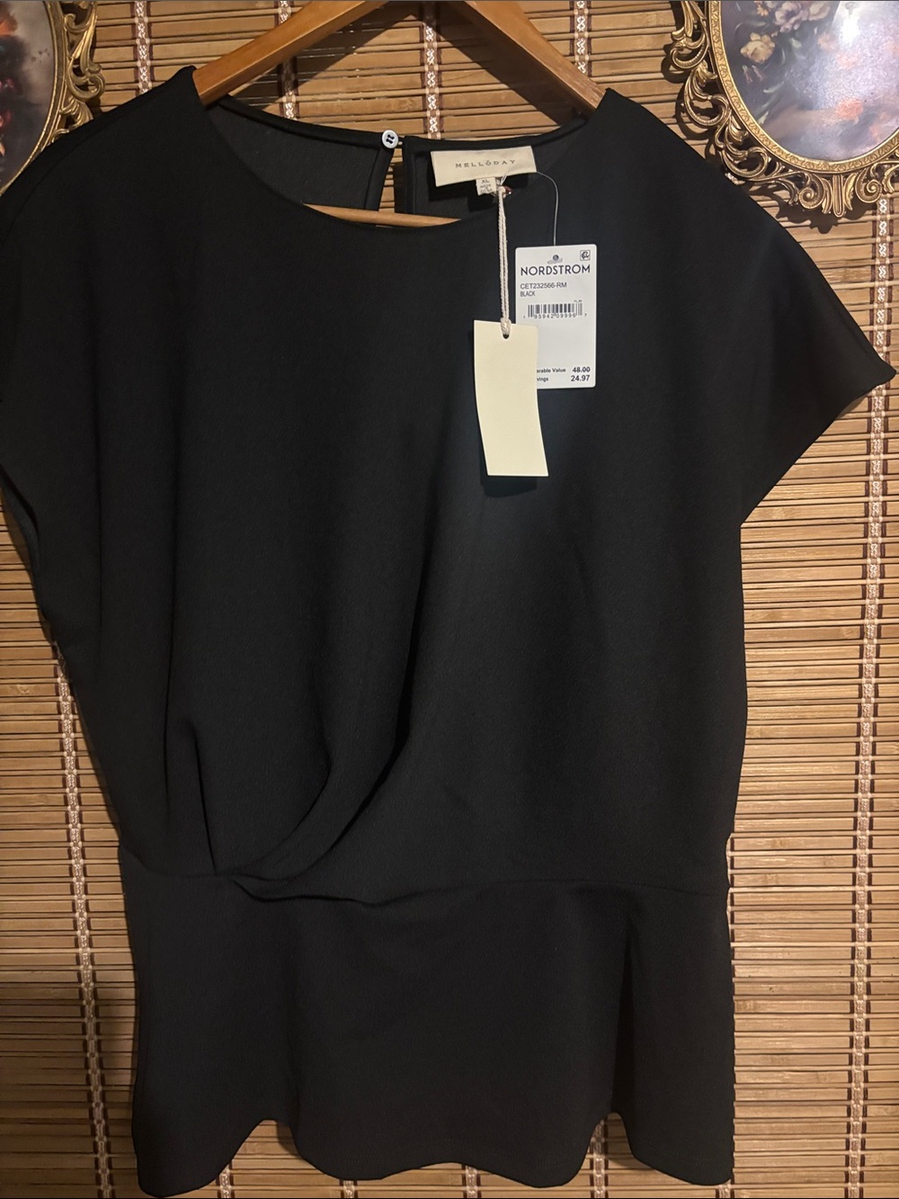 Nordstrom Black Short-Sleeve Peplum Top
